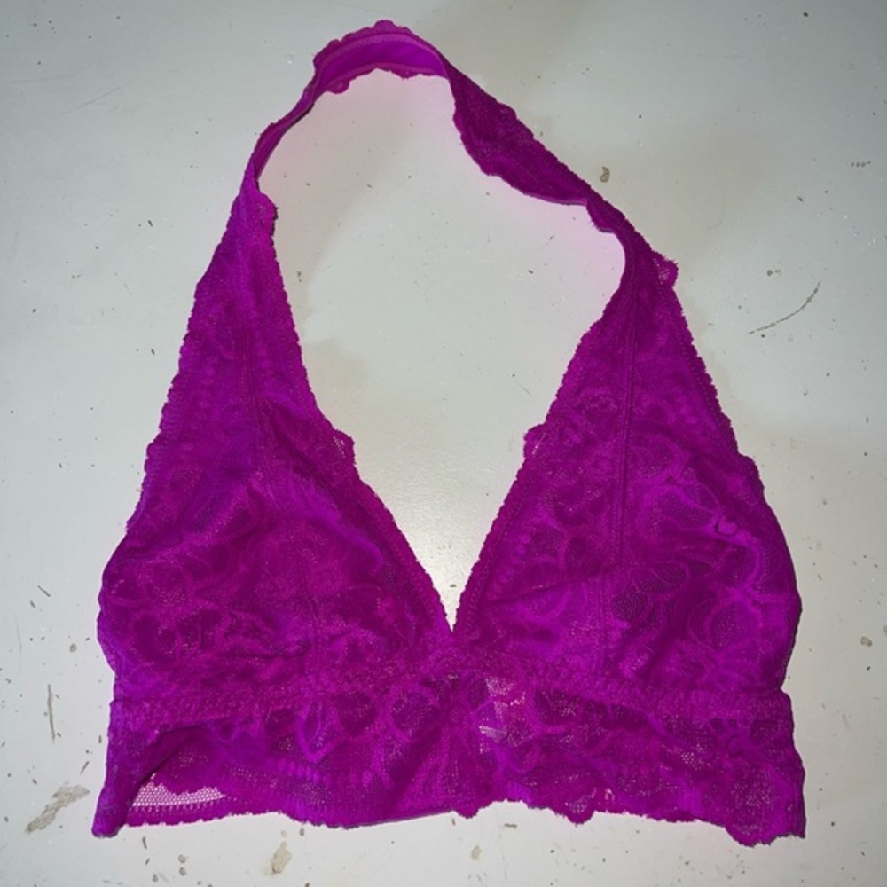 Victorias Secret PINK Unlined Lace Halter Bralette Bra XS AA-B Magenta